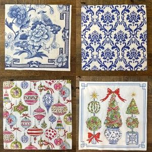 Chinoiserie Blue and White and Christmas Holiday Napkins